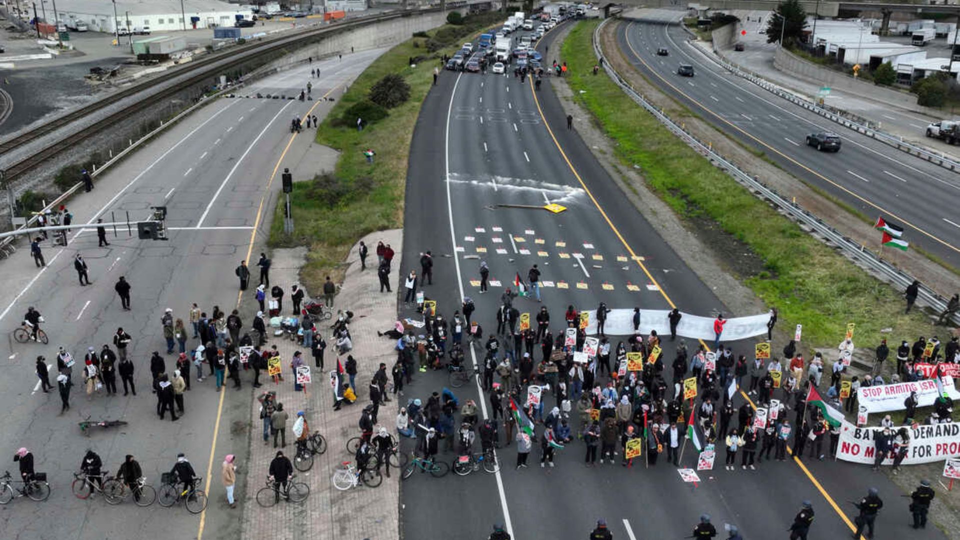 Pro-Palestinian demonstrators shut down airport highways and key bridges in major US cities 