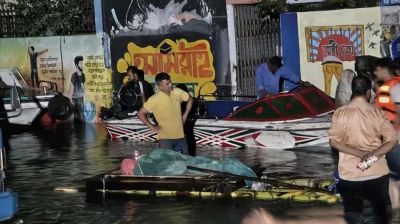 With burial next to impossible, bereaved families in Feni are sending the bodies 'floating' on rafts made from bamboo plants